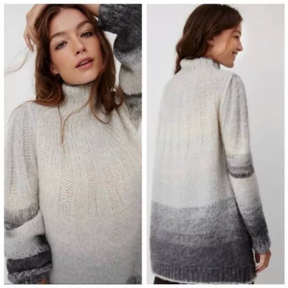 Anthropologie Ombre Gray and Cream Knit Turtleneck Sweater
